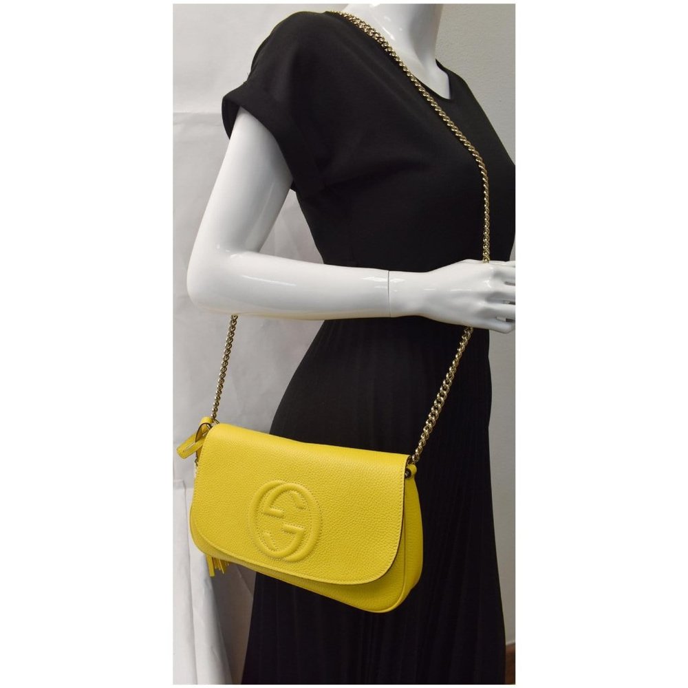 Gucci Soho Chain Flap Yellow Leather Shoulder Bag - Picture 2 of 12